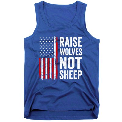 Raise Wolves Not Sheep Gift American Patriotic Usa Flag (Back) Gift Tank Top