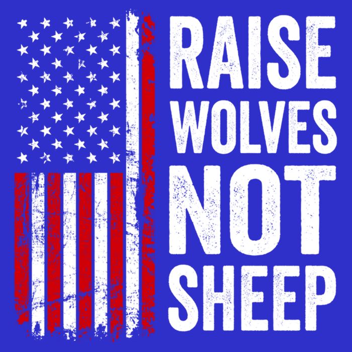 Raise Wolves Not Sheep Gift American Patriotic Usa Flag (Back) Gift Women's V-Neck T-Shirt