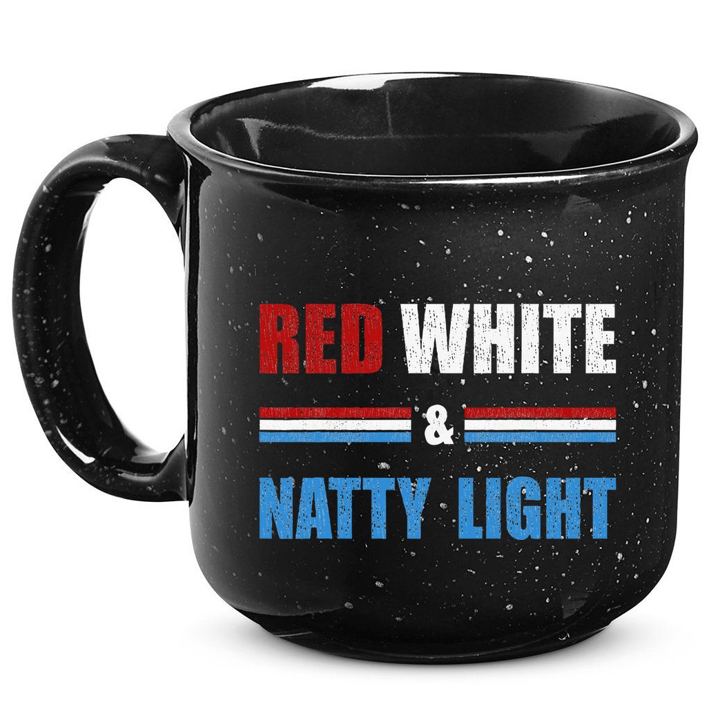 Red White & Nattylight Wo Beer Lovers Amusing 15oz Campfire Ceramic Mug