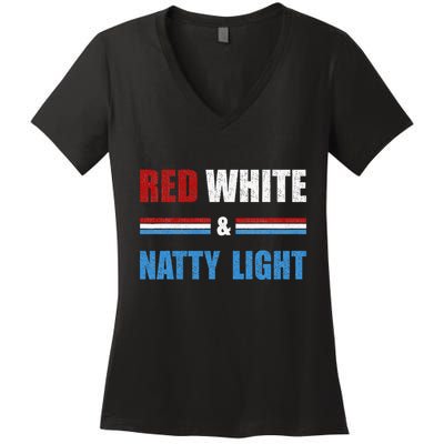 Red White & Nattylight Wo Beer Lovers Amusing Women's V-Neck T-Shirt
