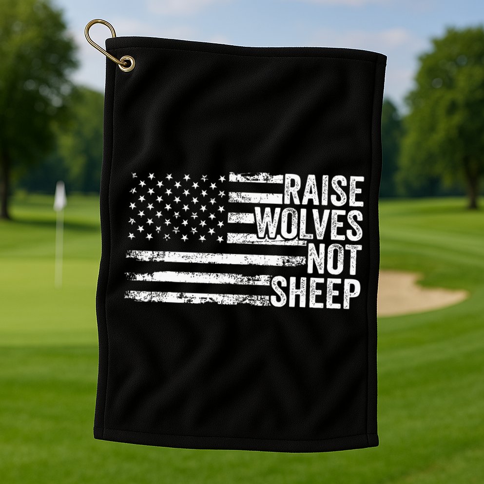 Raise Wolves Not S.H.E.E.P Patriotic Veteran Lions Golf Towel