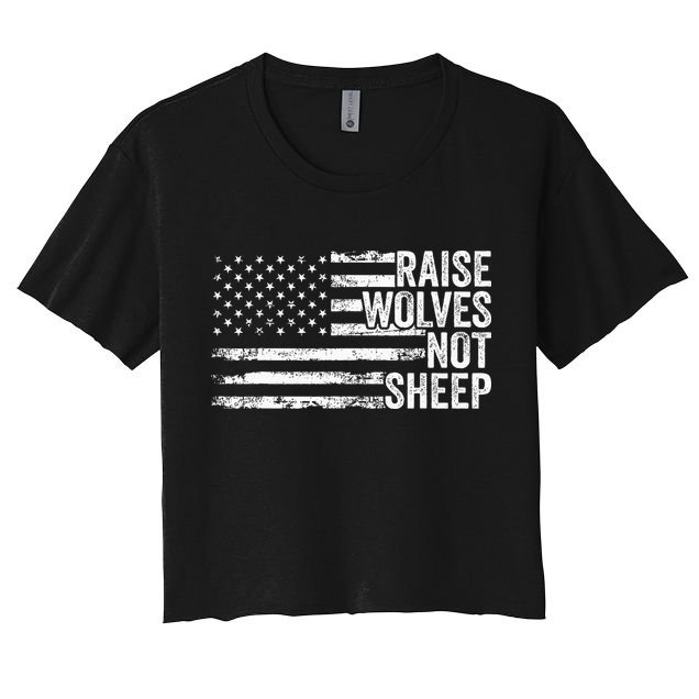 Raise Wolves Not S.H.E.E.P Patriotic Veteran Lions Crop Top