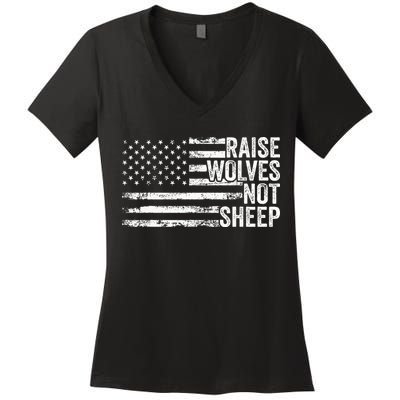 Raise Wolves Not S.H.E.E.P Patriotic Veteran Lions Women's V-Neck T-Shirt