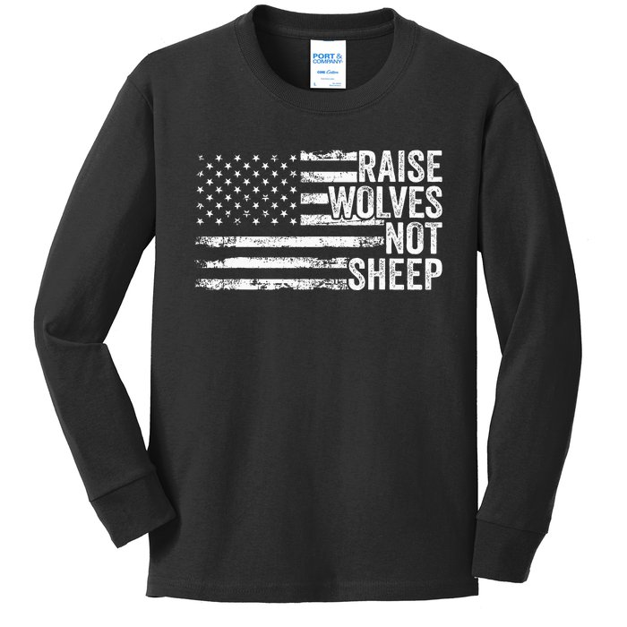 Raise Wolves Not S.H.E.E.P Patriotic Veteran Lions Kids Long Sleeve Shirt