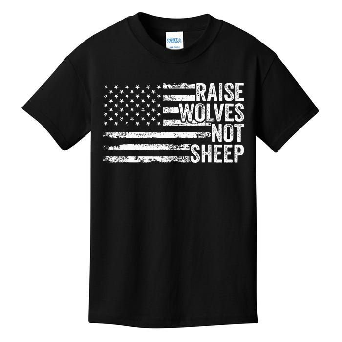 Raise Wolves Not S.H.E.E.P Patriotic Veteran Lions Kids T-Shirt