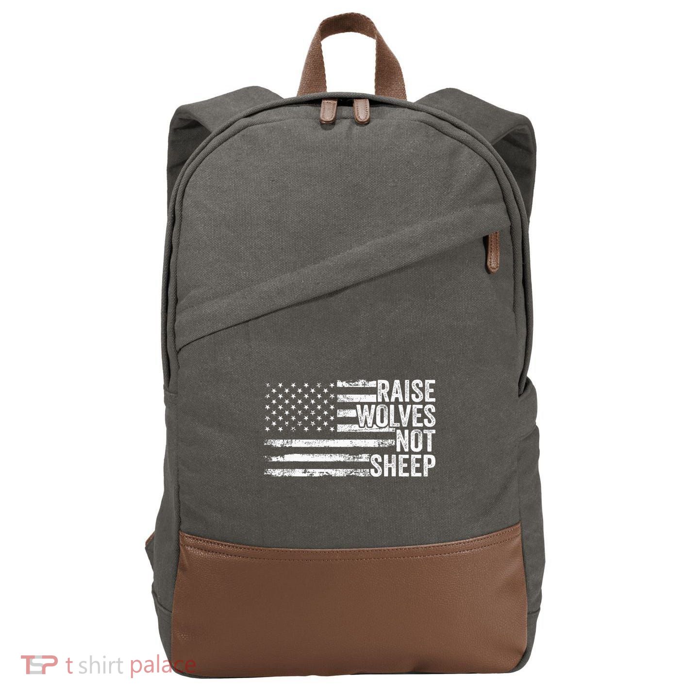 Raise Wolves Not S.H.E.E.P Patriotic Veteran Lions Cotton Canvas Backpack