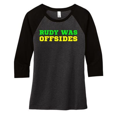 Rudy Was Offsides Red South California Funny Rivalry Fan Women's Tri-Blend 3/4-Sleeve Raglan Shirt