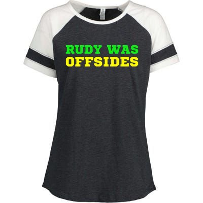 Rudy Was Offsides Red South California Funny Rivalry Fan Enza Ladies Jersey Colorblock Tee