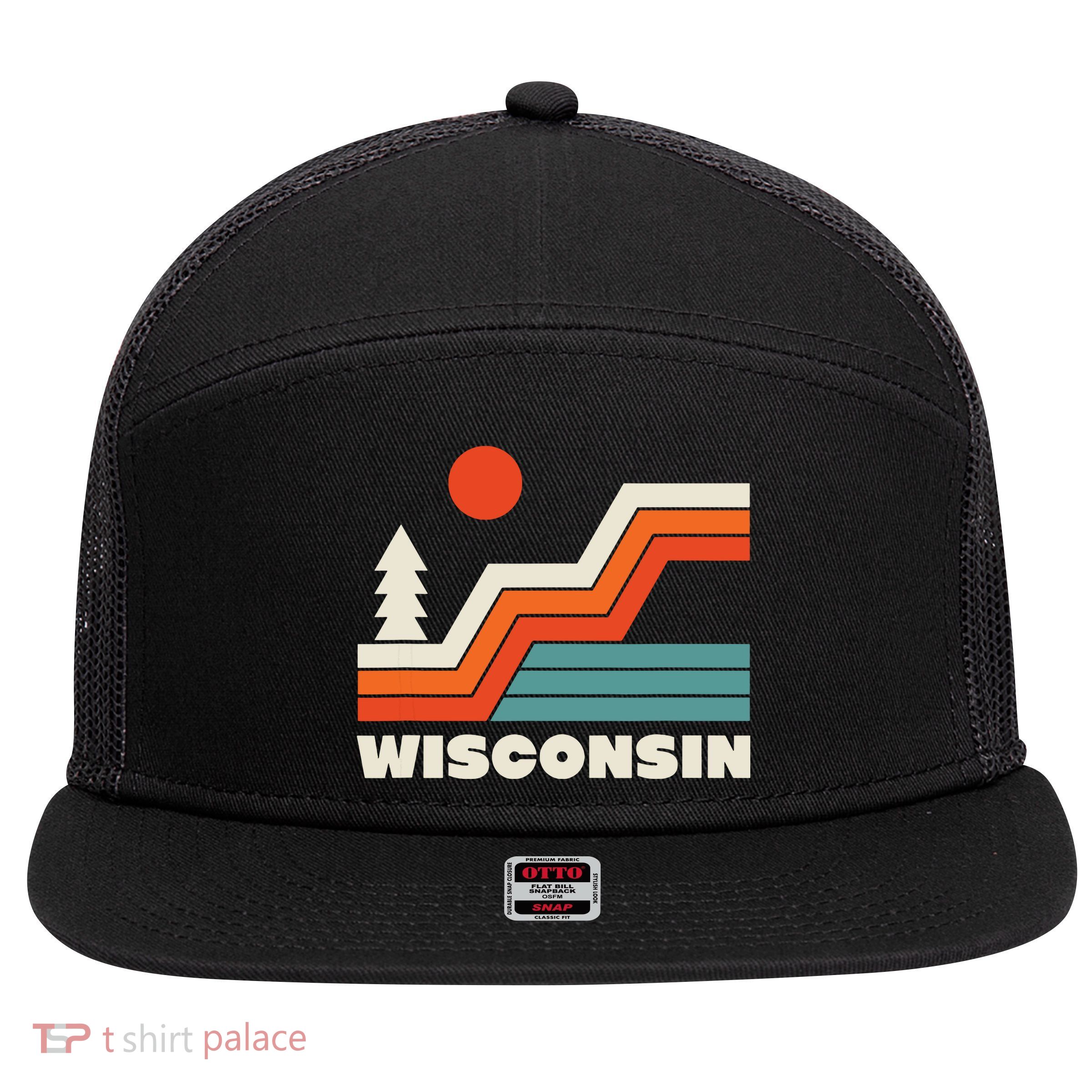 Retro Wisconsin Outdoors Nature 7 Panel Mesh Trucker Snapback Hat