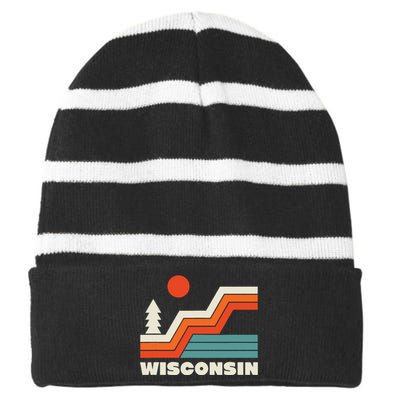 Retro Wisconsin Outdoors Nature Striped Beanie with Solid Band