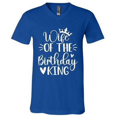 Retro Wife Of The Birthday King Husband Bday Party For Him Gift V-Neck T-Shirt