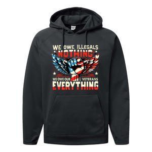 Retro We Owe Illegals Nothing We Owe Our Veterans Everything Performance Fleece Hoodie