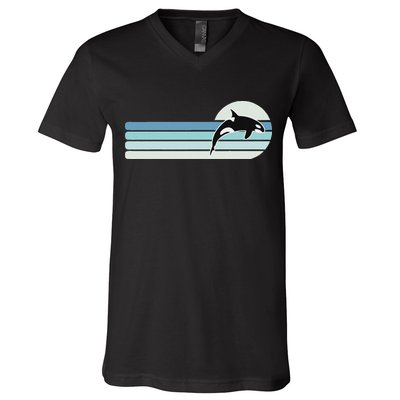 Retro Whale Orca V-Neck T-Shirt