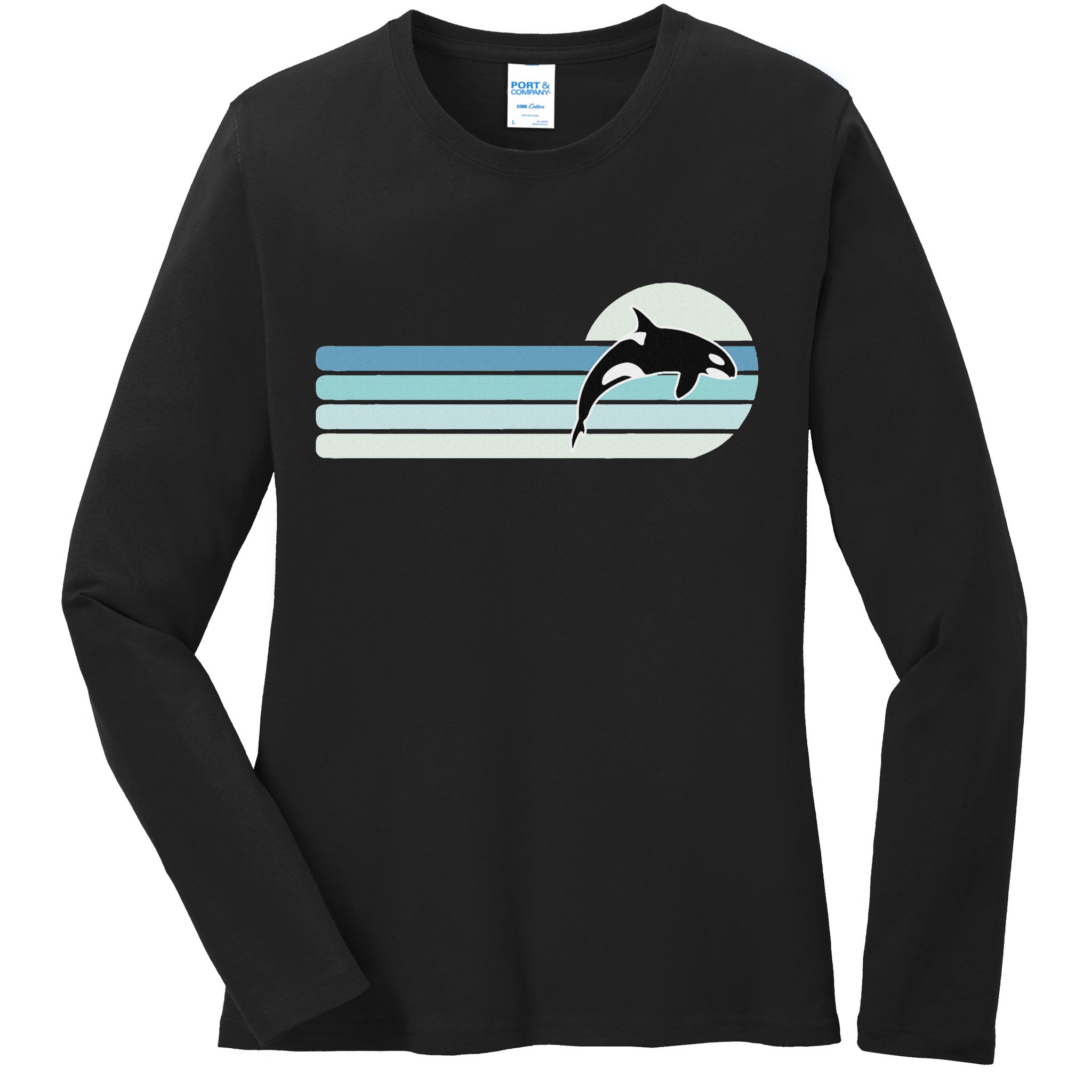 Retro Whale Orca Ladies Long Sleeve Shirt