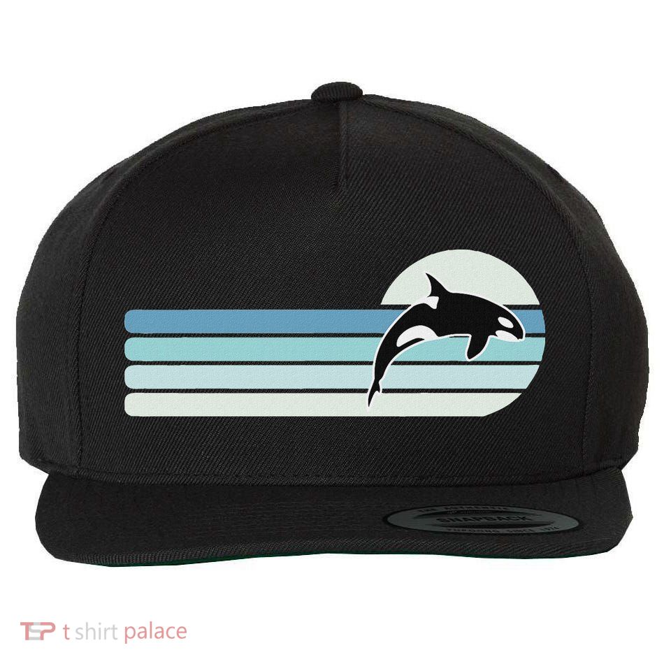 Retro Whale Orca Wool Snapback Cap
