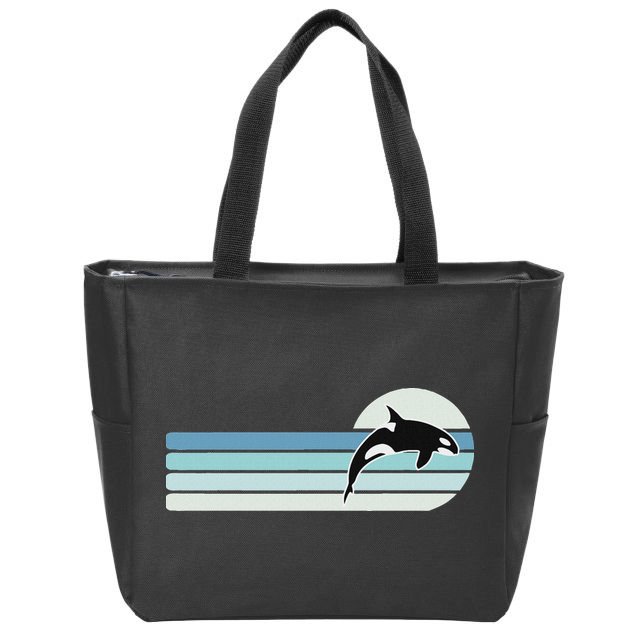 Retro Whale Orca Zip Tote Bag