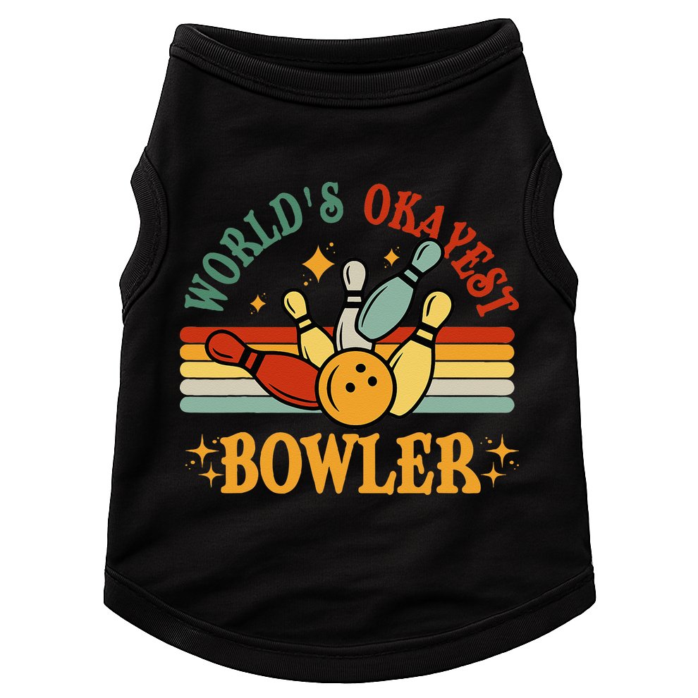 Retro Worlds Okayest Bowler Funny Men Women Mom Kids Bowling Doggie Tank