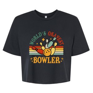 Retro Worlds Okayest Bowler Funny Men Women Mom Kids Bowling Bella+Canvas Jersey Crop Tee