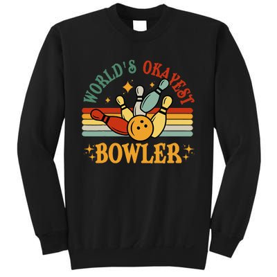 Retro Worlds Okayest Bowler Funny Men Women Mom Kids Bowling Sweatshirt