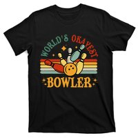 Retro Worlds Okayest Bowler Funny Men Women Mom Kids Bowling T-Shirt