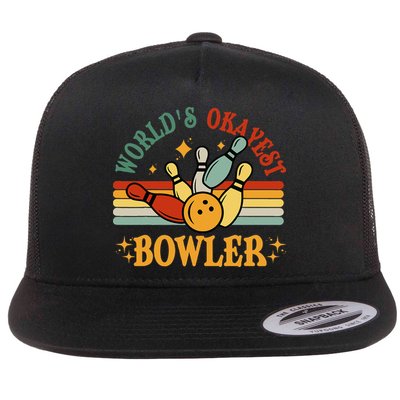 Retro Worlds Okayest Bowler Funny Men Women Mom Kids Bowling Flatbill Hat