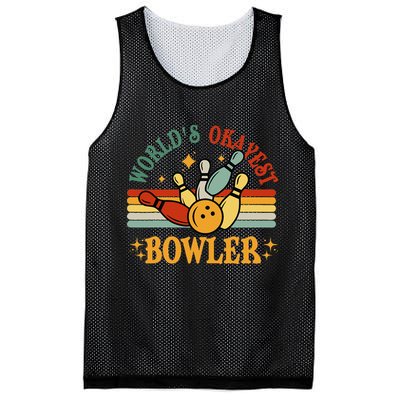 Retro Worlds Okayest Bowler Funny Men Women Mom Kids Bowling Mesh Reversible Basketball Jersey Tank