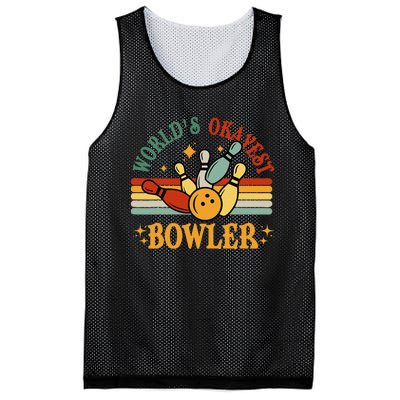 Retro Worlds Okayest Bowler Funny Men Women Mom Kids Bowling Mesh Reversible Basketball Jersey Tank