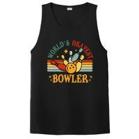 Retro Worlds Okayest Bowler Funny Men Women Mom Kids Bowling PosiCharge Competitor Tank