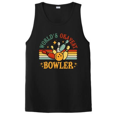 Retro Worlds Okayest Bowler Funny Men Women Mom Kids Bowling PosiCharge Competitor Tank