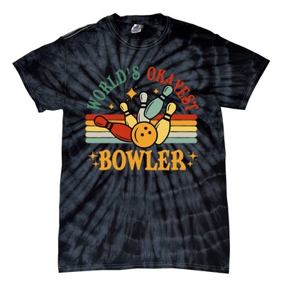 Retro Worlds Okayest Bowler Funny Men Women Mom Kids Bowling Tie-Dye T-Shirt