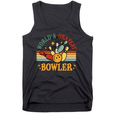 Retro Worlds Okayest Bowler Funny Men Women Mom Kids Bowling Tank Top