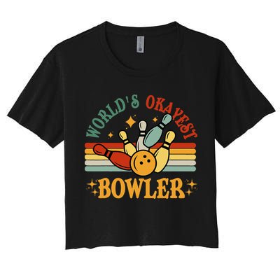 Retro Worlds Okayest Bowler Funny Men Women Mom Kids Bowling Crop Top