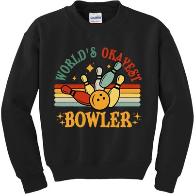 Retro Worlds Okayest Bowler Funny Men Women Mom Kids Bowling Kids Sweatshirt