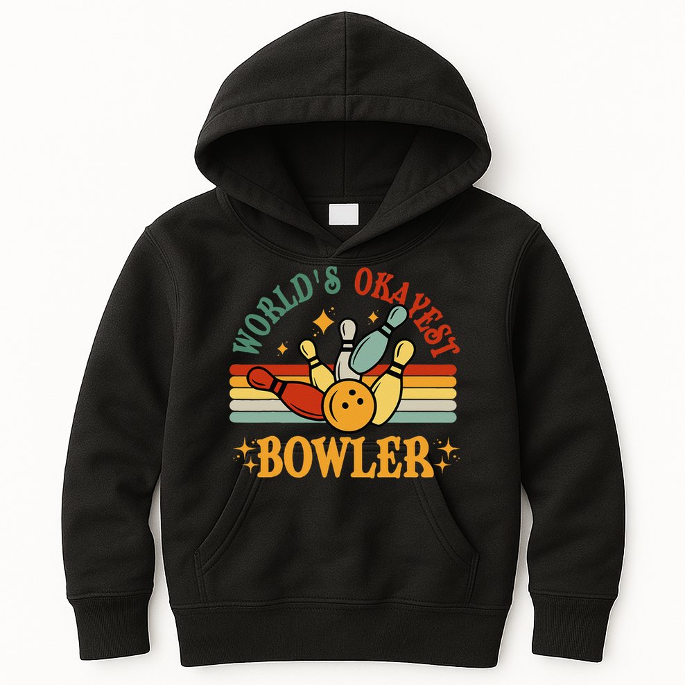 Retro Worlds Okayest Bowler Funny Men Women Mom Kids Bowling Kids Hoodie