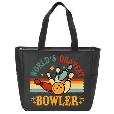 Retro Worlds Okayest Bowler Funny Men Women Mom Kids Bowling Zip Tote Bag