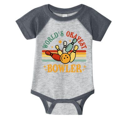 Retro Worlds Okayest Bowler Funny Men Women Mom Kids Bowling Infant Baby Jersey Bodysuit
