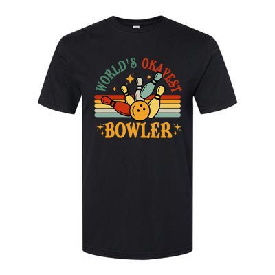 Retro Worlds Okayest Bowler Funny Men Women Mom Kids Bowling Softstyle® CVC T-Shirt