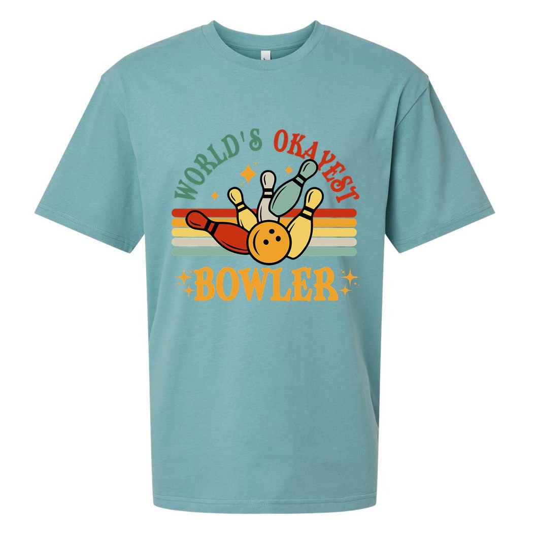 Retro Worlds Okayest Bowler Funny Men Women Mom Kids Bowling Sueded Cloud Jersey T-Shirt
