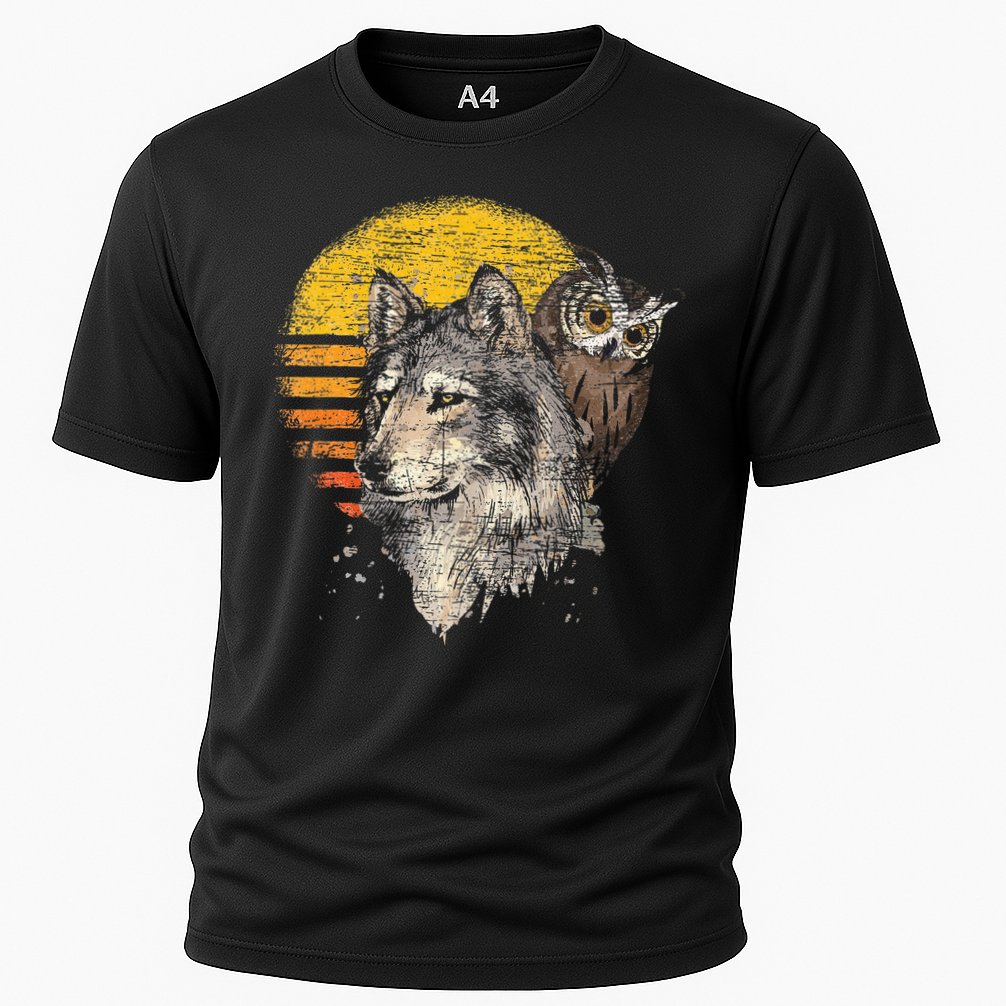 Retro Wolf Owl Cooling Performance Crew T-Shirt