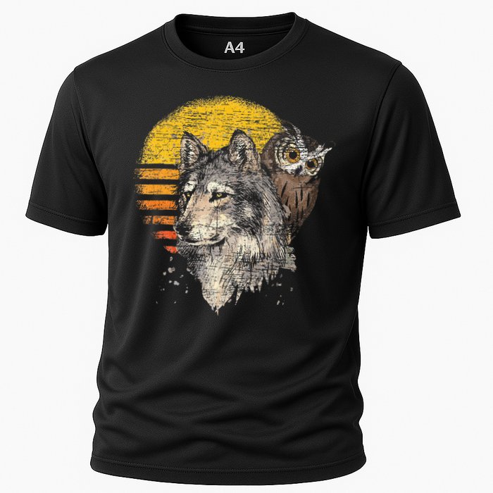 Retro Wolf Owl Cooling Performance Crew T-Shirt
