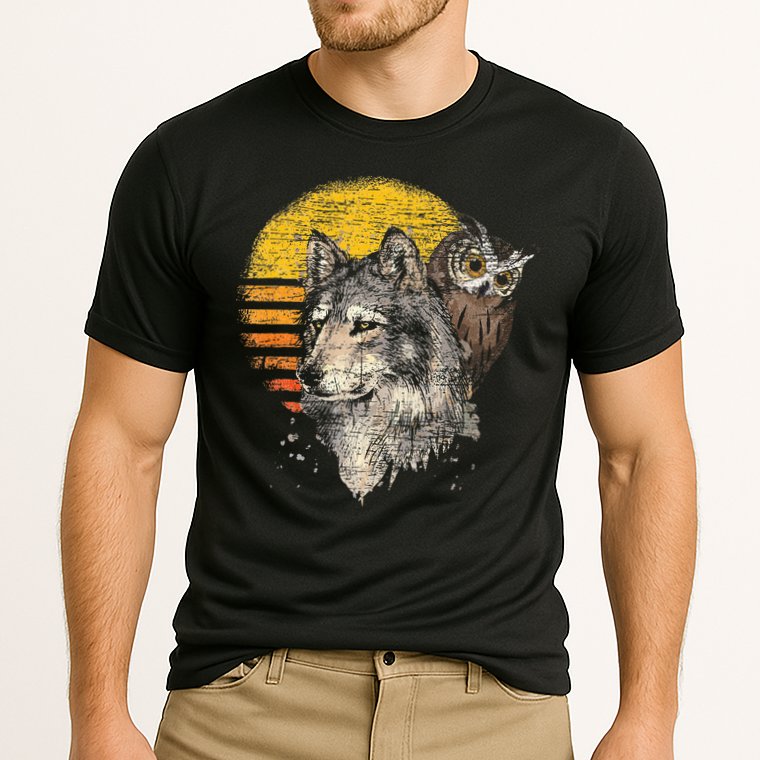 Retro Wolf Owl Cooling Performance Crew T-Shirt