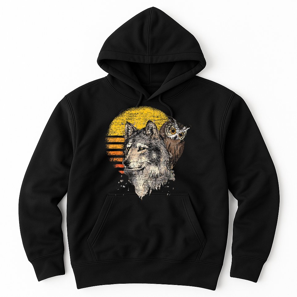 Retro Wolf Owl Hoodie