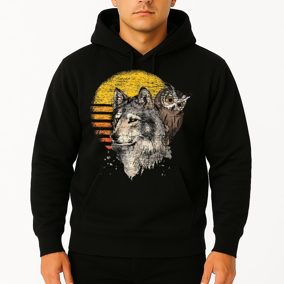 Retro Wolf Owl Hoodie