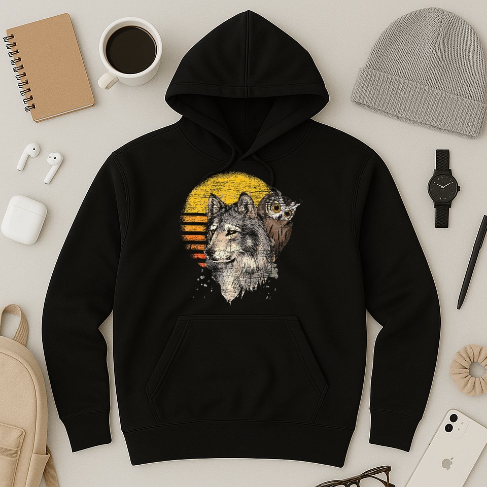 Retro Wolf Owl Hoodie