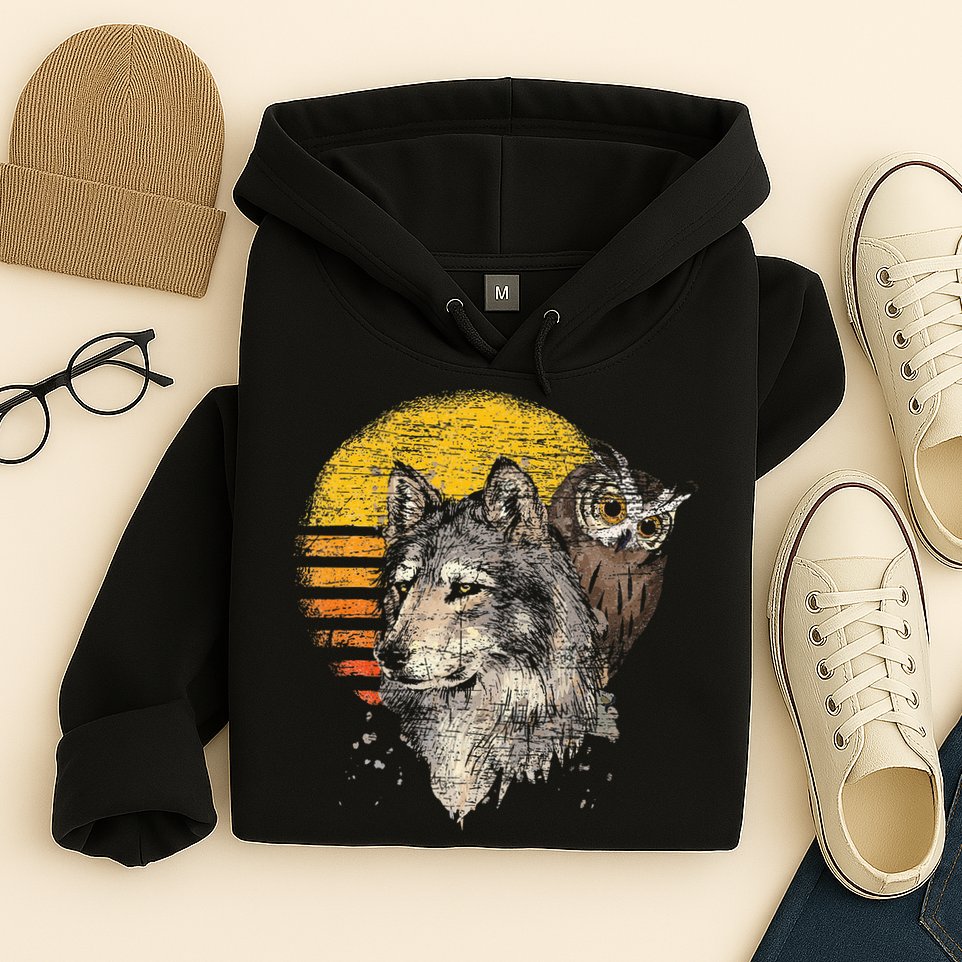 Retro Wolf Owl Hoodie