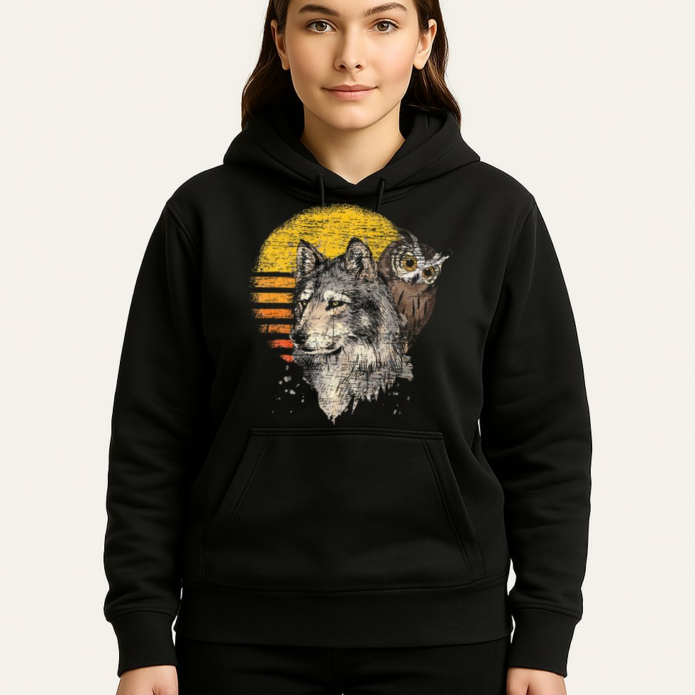 Retro Wolf Owl Hoodie