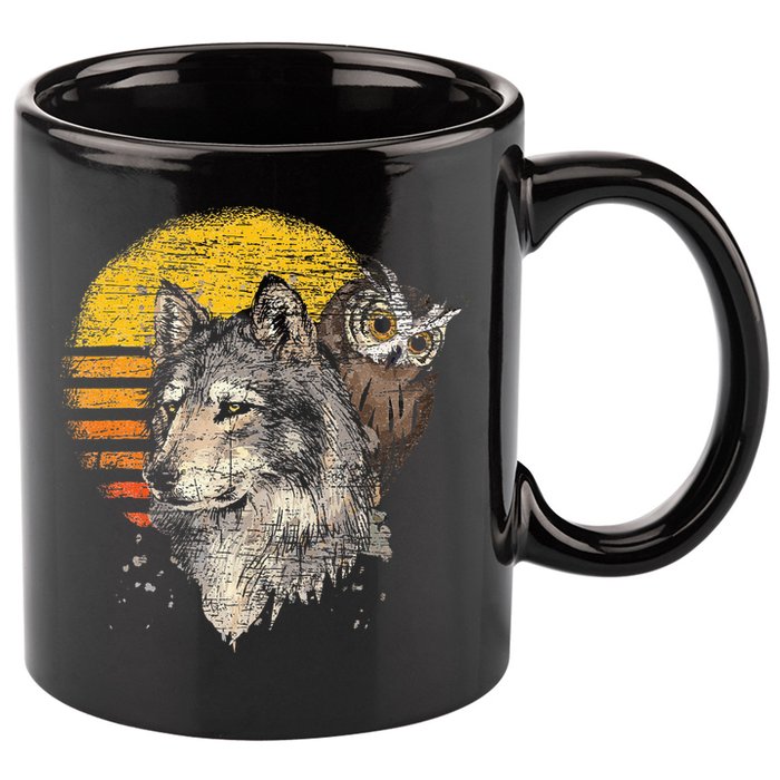 Retro Wolf Owl 11oz C Handle Ceramic Mug