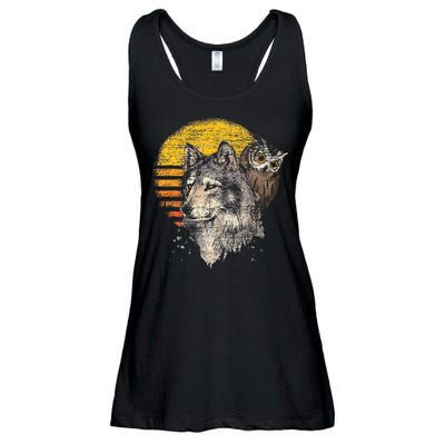 Retro Wolf Owl Ladies Essential Flowy Tank