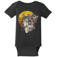 Retro Wolf Owl Baby Bodysuit