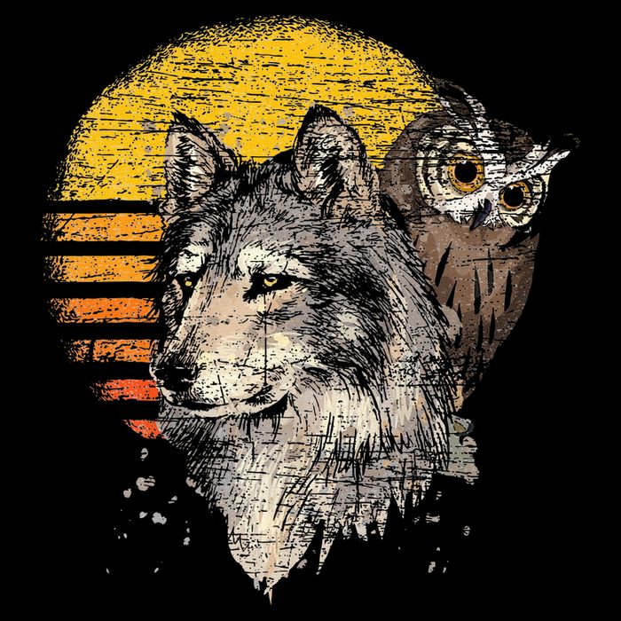 Retro Wolf Owl Baby Bodysuit